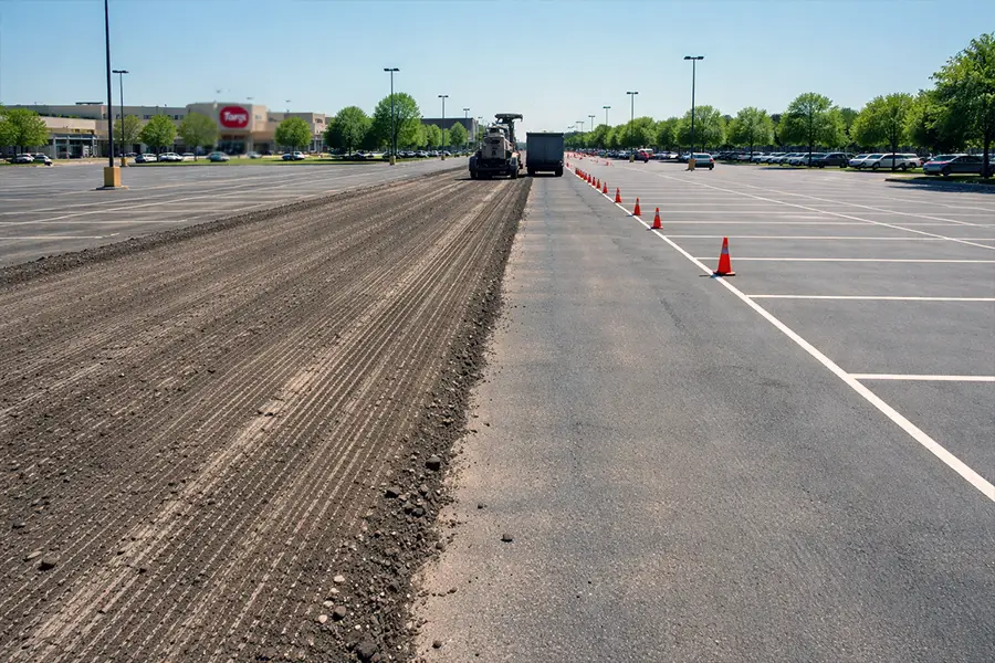 commercial parking lot being milled by brewster companies in in collinsville il.